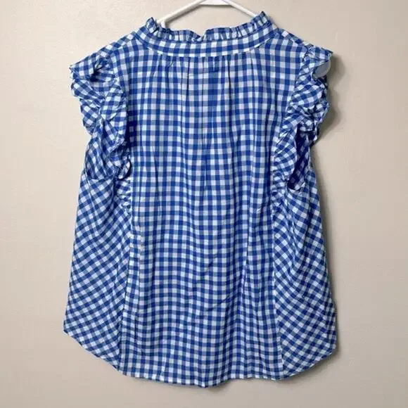 NWT Draper James blue gingham sleeveless ruffle detail button down blouse top - Picture 8 of 13